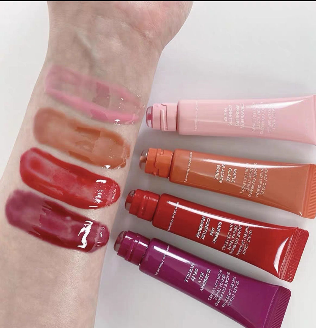 Glaze Craze Tinted Lip Serum 12g Lipgloss Respberry Sugar Peach 8 Colors Lip Plumper Liquid Lipstick Lipbalm Moisturize Shiny Glitter Lips gloss oil