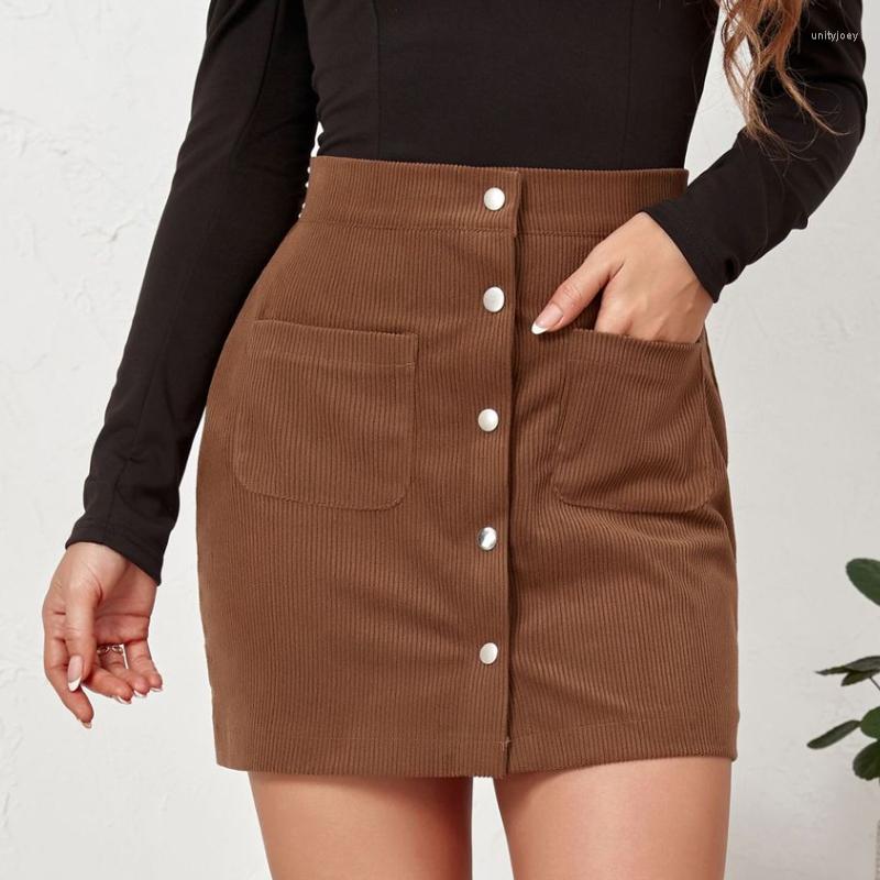 Skirts Autumn And Winter Vintage Corduroy Hip Skirt Single-breasted Slim Solid Color Women&#39;s Clothing Mini Black