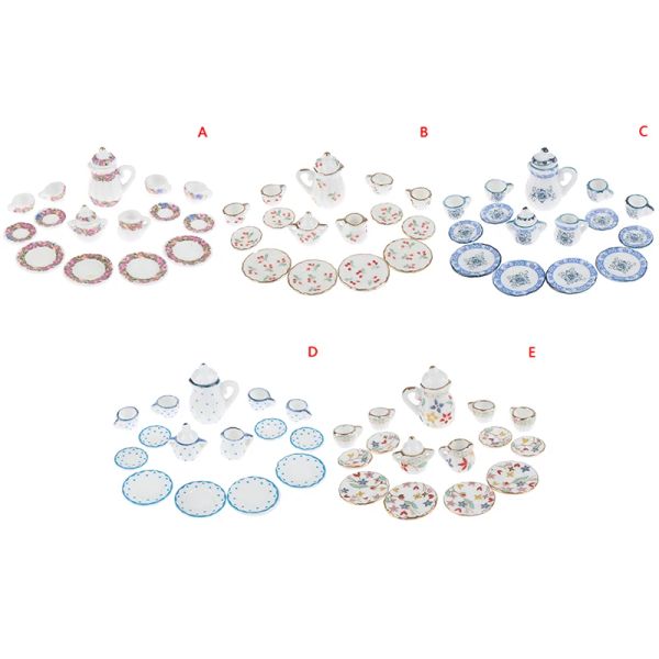 17pcs Ceramic Cup Set 1:12 Doll House Miniature Porcelain Tea Cup Set Tableware Kitchen Dollhouse Teapot DIY Toys
