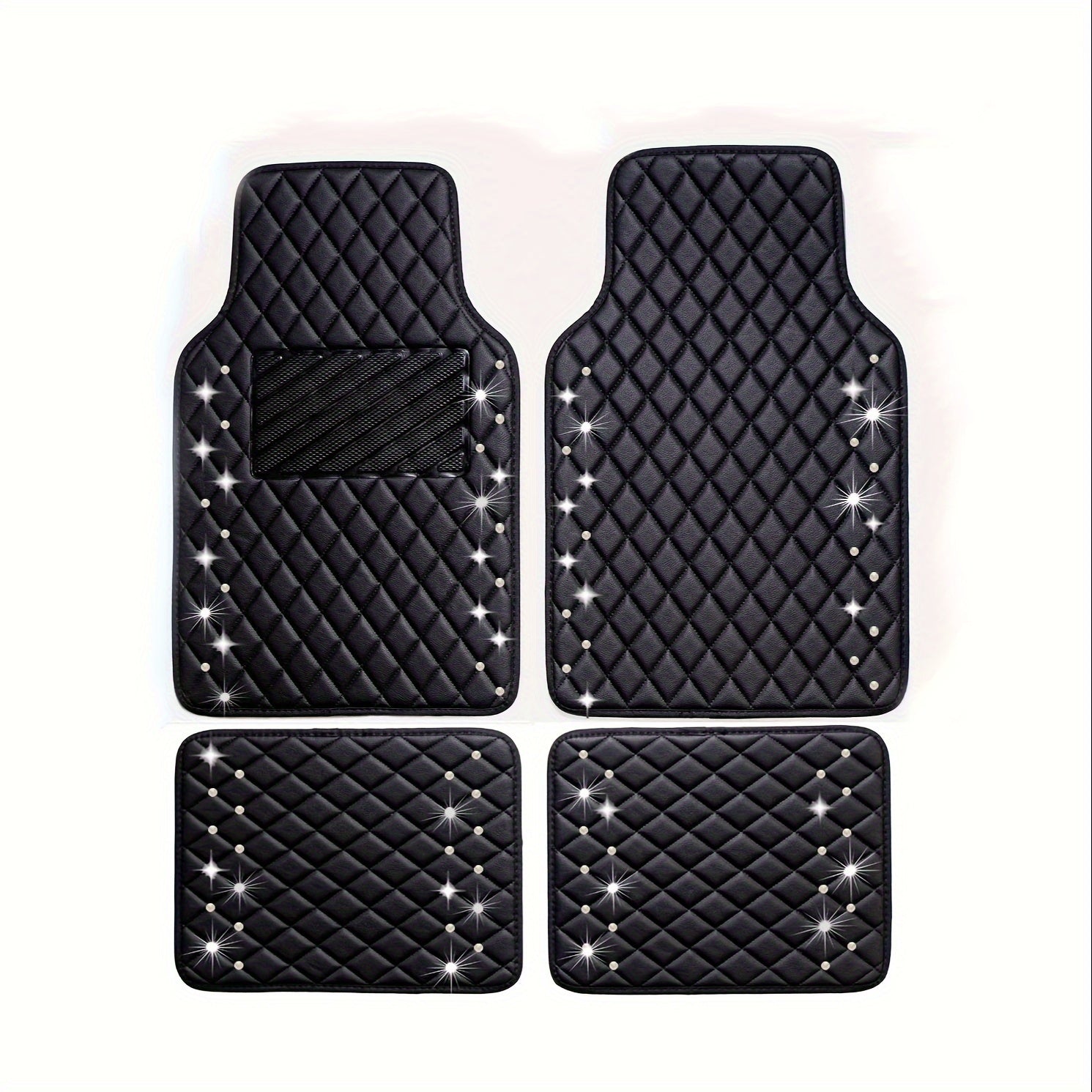 TEMU Shining Rhinestones Carpet, Bling Sparkly Glitter Car Floor Mat, Leather Heel Pad Automotive Universal Fit For Suv Sedan Van, 4pcs For Girl Pink