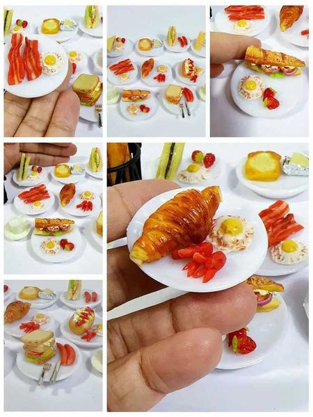 New 1-6 handmade set with clay mini delicious beach breakfast for dollhouse mini kitchen toy dollhouse accessories W241119