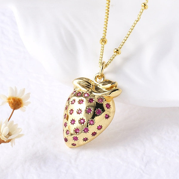 Collares colgantes de fruta con circonita cúbica de camelia micro pavé de latón para mujer