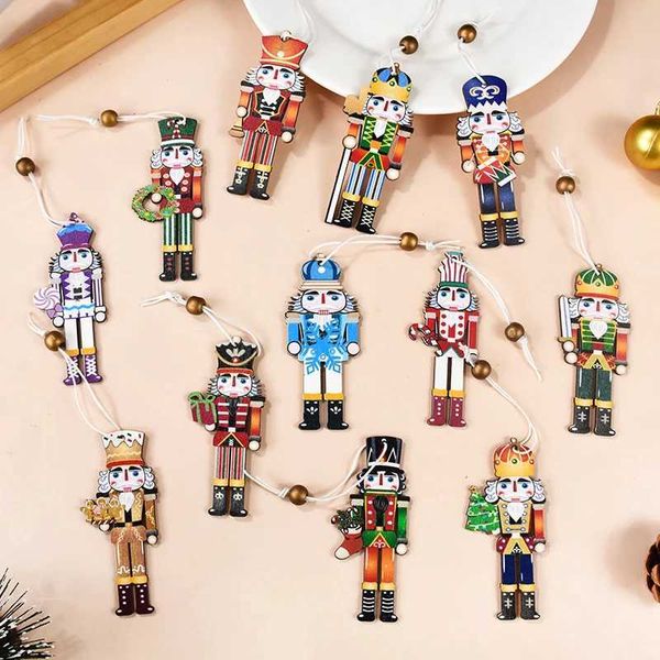 Christmas Tree Wooden Nutcracker Soldier Pendant Personalized DIY Pendant Decoration Navidad Family Christmas New Year Party W241113
