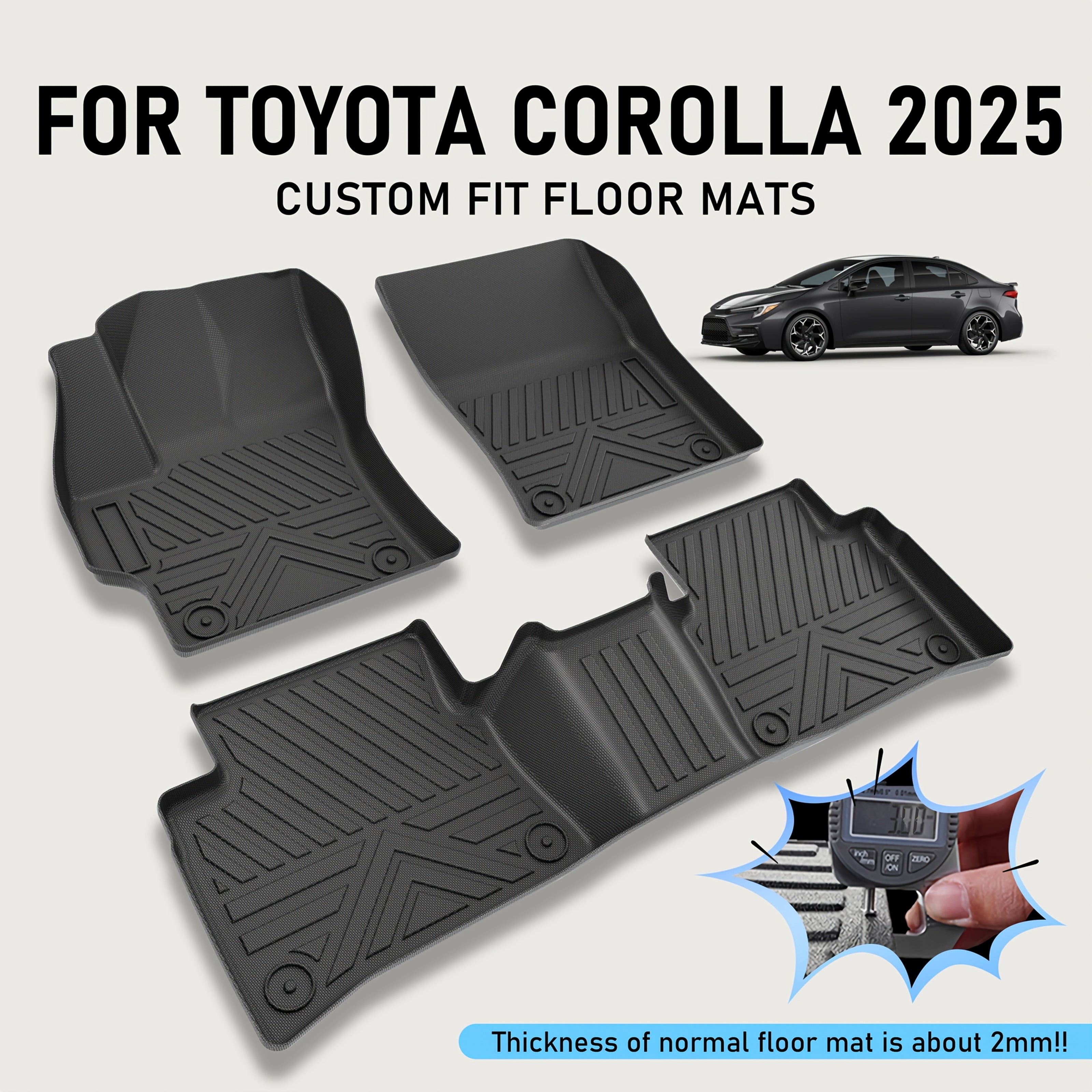 TEMU Car Floor Mats For Corolla Sedan 2020-2025 Accessories, Tpe All Weather Protection Floor Mats, Fit 1st&2nd Row Car Floor Liners Set, Heavy Duty