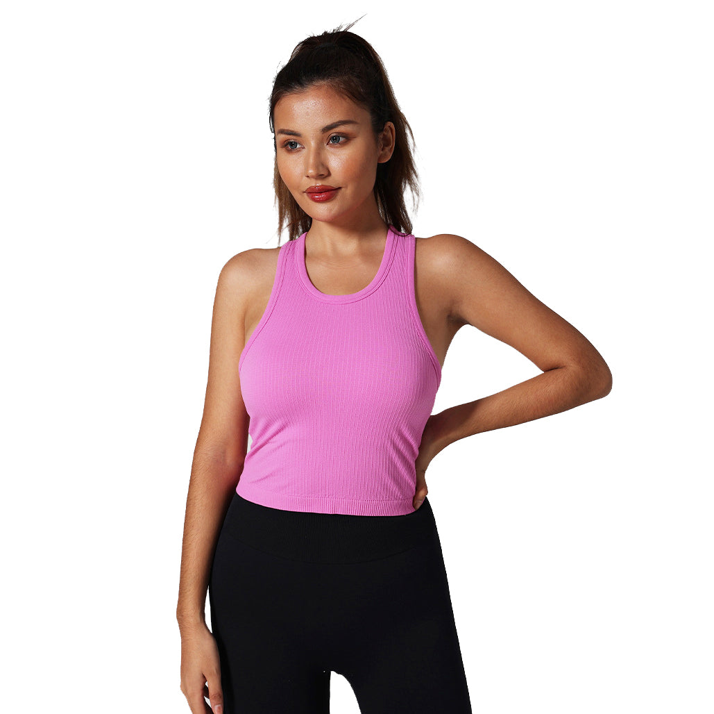 Racerback Yoga Tank Tops Women Fitness Sleeveless Vest Double Layer High Elastic Moisture Absorption and Sweat Removal Running Gym Shirts with Built