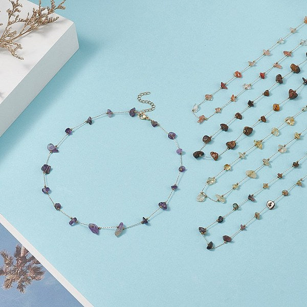 Natural Mixed Gemstone Chips Beaded Necklace
