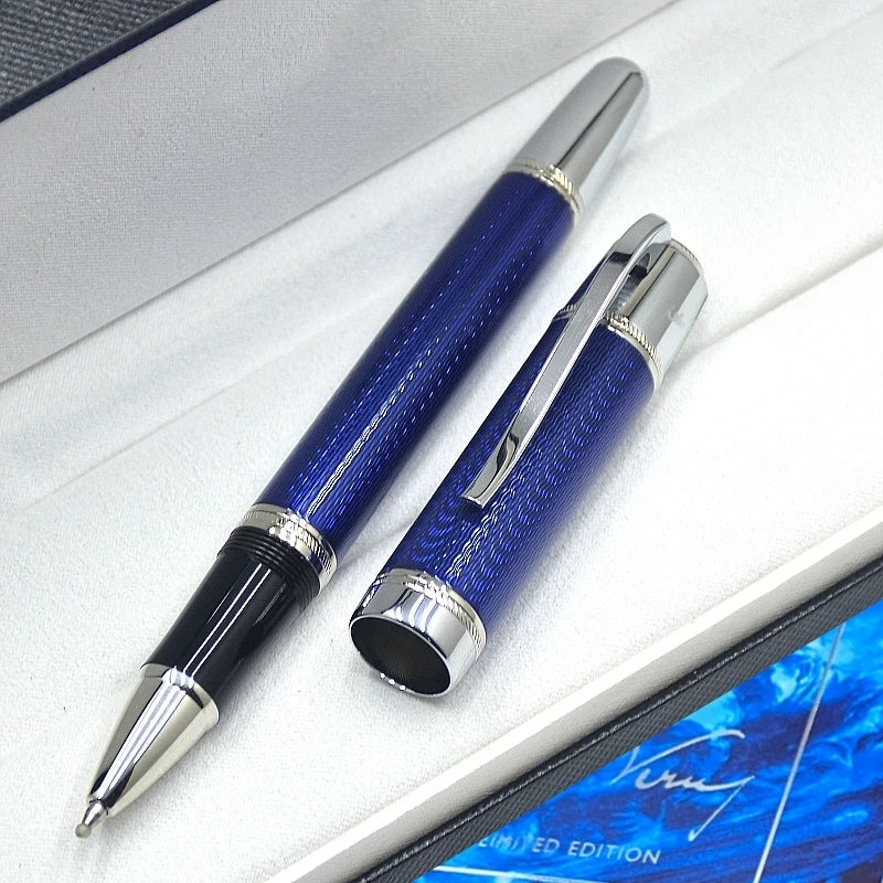 Great Writer Jules Verne Ocean Blue Metal Rollerball Pen Ballpoint Pen Office School Writing Ink Fountain Pens With Serial Number 14873-18500