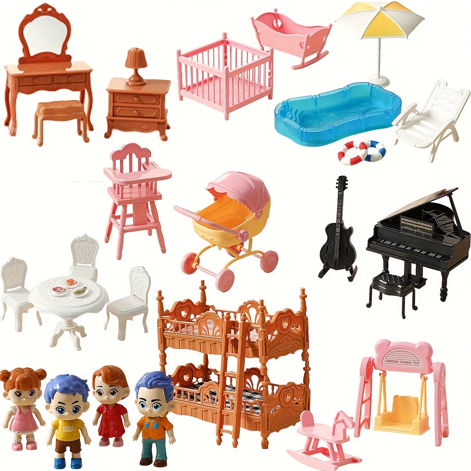 TEMU Dollhouse Furniture Set With, Including 2 Styles Of Playing House Accessories + 1 Doll, Pretend Play Dollhouse Accessories, Furniture Toys