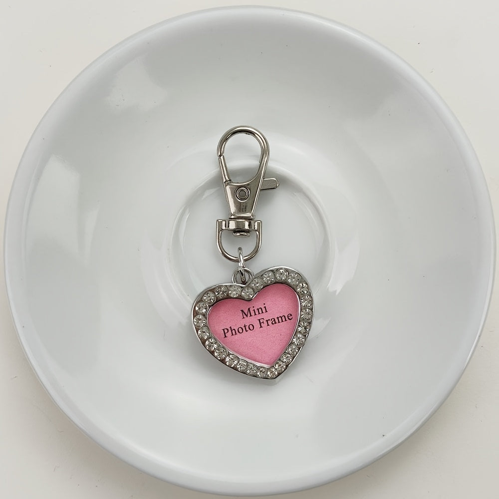 TEMU 1pc Photo Heart Keychain - With Your Own Picture, Interchangeable Photo Frame Pendant, Alloy Chain - Birthday-valentine's-anniversary Gift For