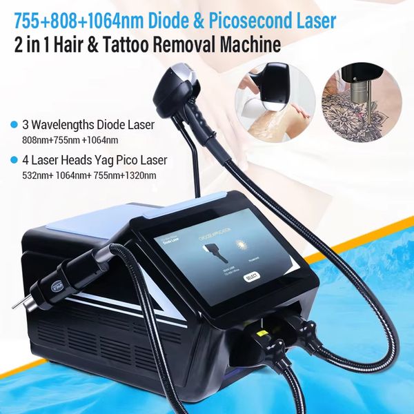 Professional Hair Removal 808 Diode Laser + Picosecond Laser Tattoo Removal Eyebrow Cleaning Skin Rejuvenation Black Face Doll Treatment Mac