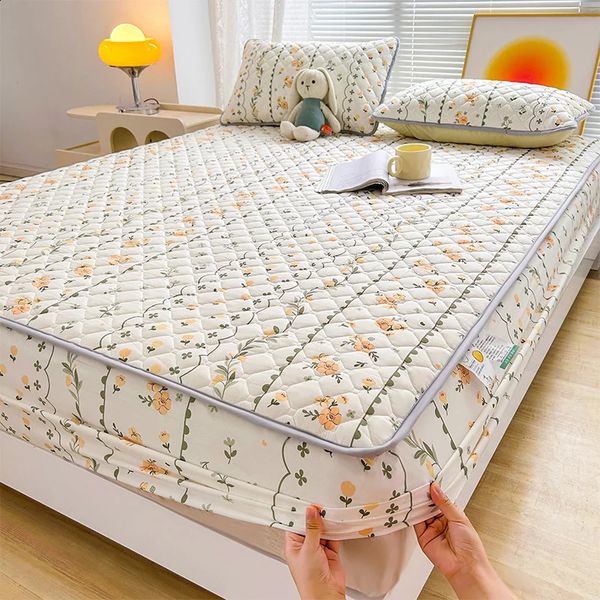 Floral Fitted Sheet Queen Size Bed Cover Thicken Bedsheet Quilted Mattress Protector tPillowcase Need Order 241205