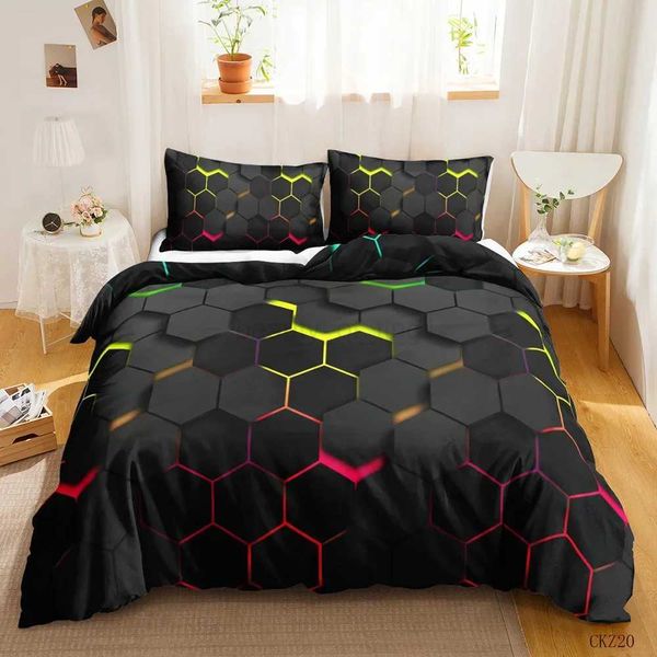 Geometric Duvet Cover Multicolor Honeycomb Hexagon Bedding Set Geometric Theme Metal Texture Streamline Polyester Qulit CoverXQ240708