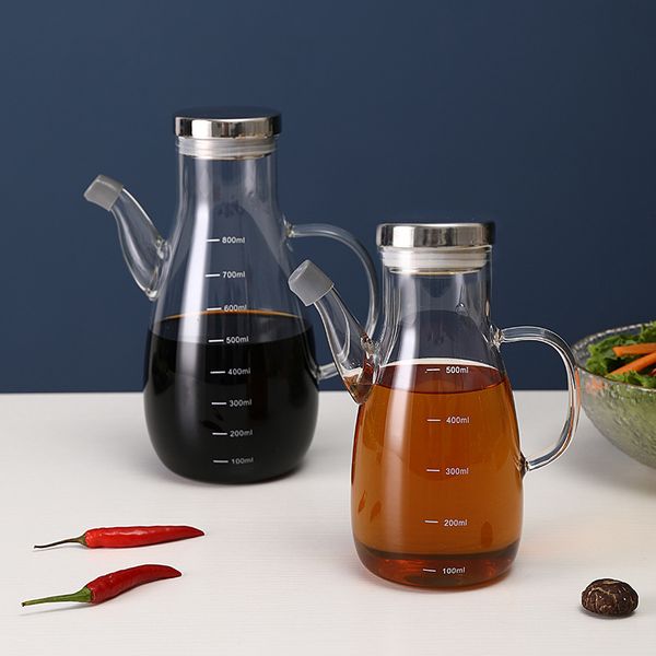 High Borosilicate Olive Pot Dispenser Can Cruet Vinegar Bottles Cooking Oil Glass Bottle