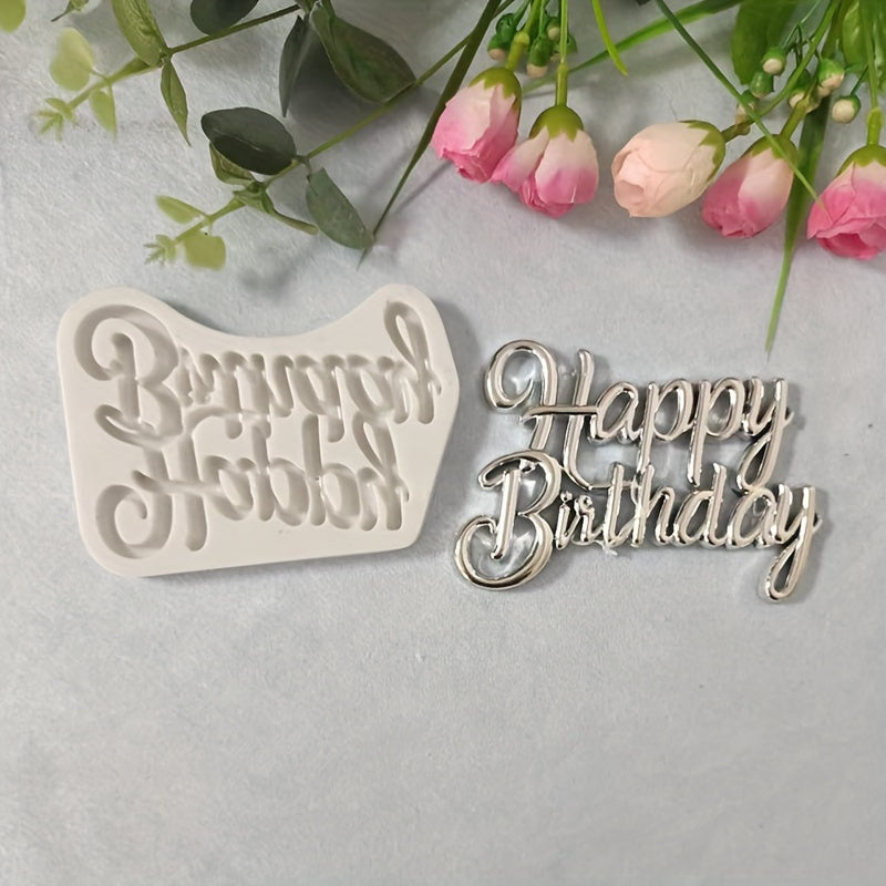 TEMU 1pc, Happy Birthday Fondant Mold, 3d Silicone Mold, Candy Mold, Chocolate Mold, For Diy Cake Decorating Tool, Baking Tools, Kitchen Accessories