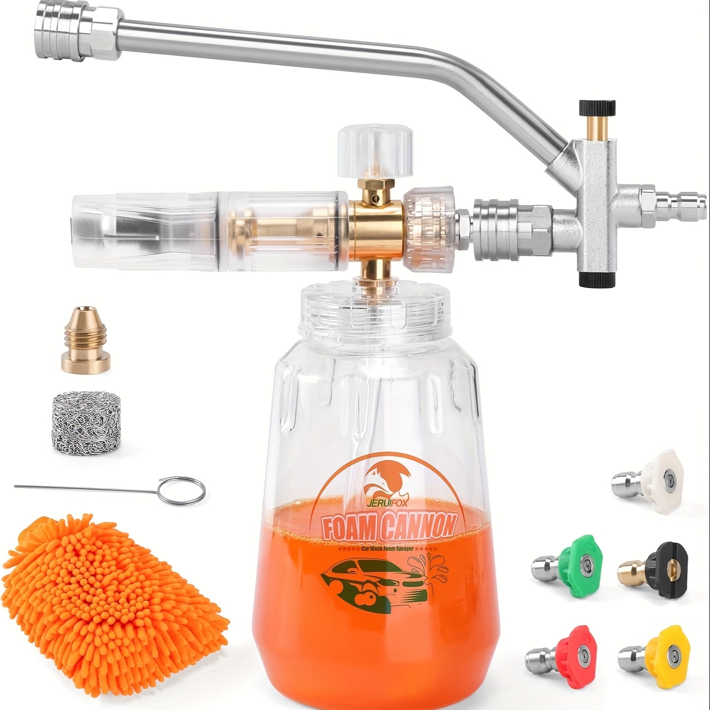 TEMU Pressure Washer Foam Soap Cannon Dual Connector Accessory - With 5 Nozzle Tips And 1-4" Quick Car Wash - 5000psi