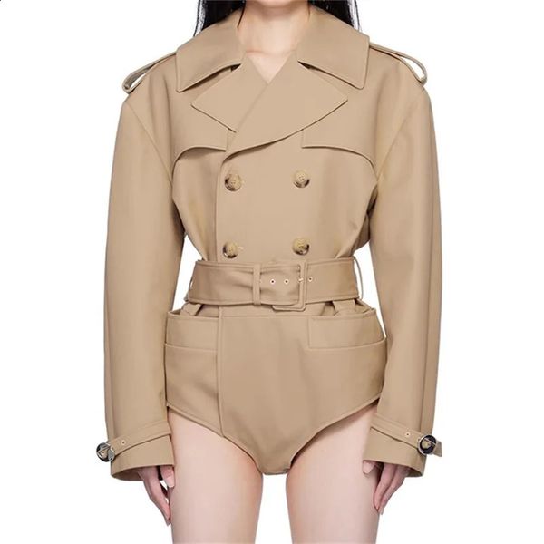 trench coat for women 2025 Spring Fashion Belt Slimming Womens jacket High quality cotton blend Coat y2k windbreaker 241226