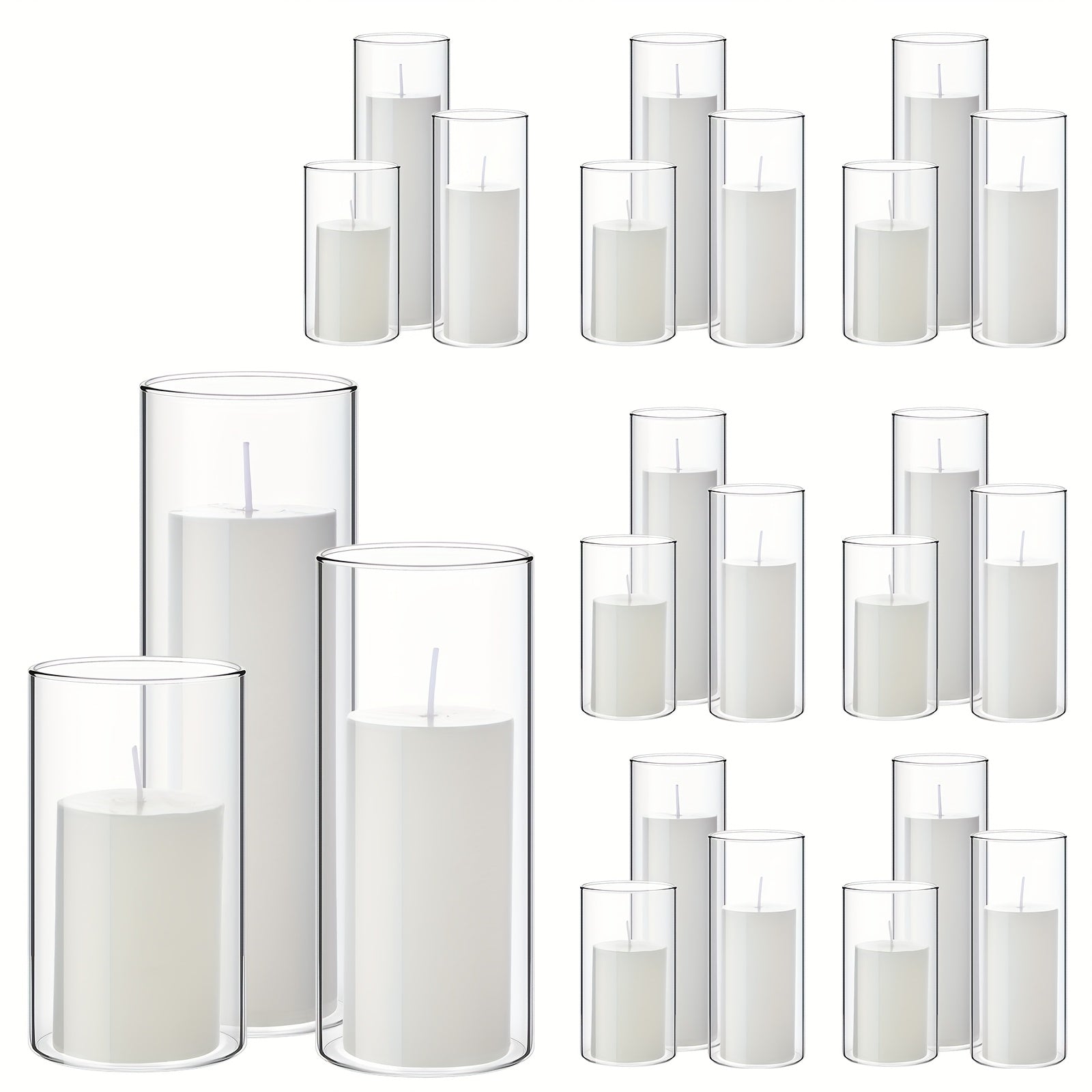 TEMU 48pcs Pillar Candles And Glass Pillar Candles Bulk Cylinder Vases Clear Cylinder Candle Holders For Slim Pillar Candles Table Decoration (white)