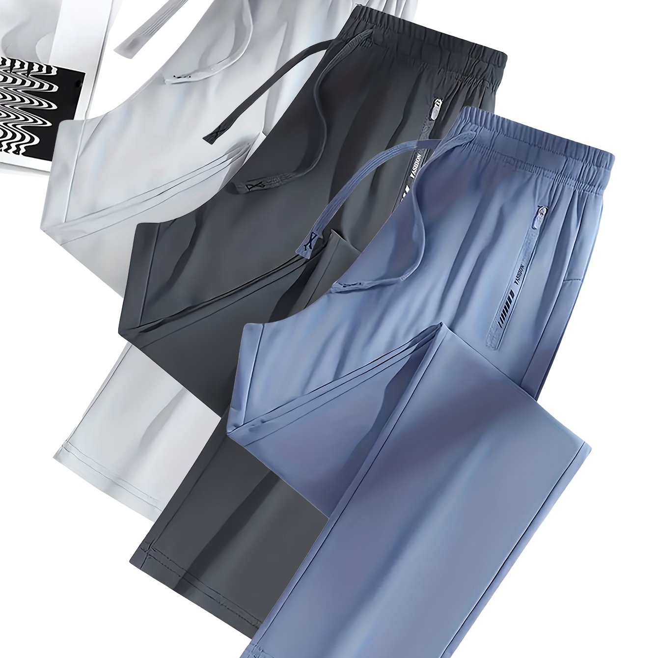 TEMU 3-pack Women's High-waist Sweatpants With Drawstring & Zipper Pockets - Breathable, Loose-fit Activewear For Yoga, Running & Outdoor Activities,