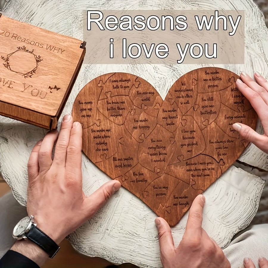 TEMU 1set 20 I Love You Wooden Heart Puzzle With Wooden Box - Valentine's Day Gift For Him, Her, Couple - Wedding Anniversary For Wife, Husband -