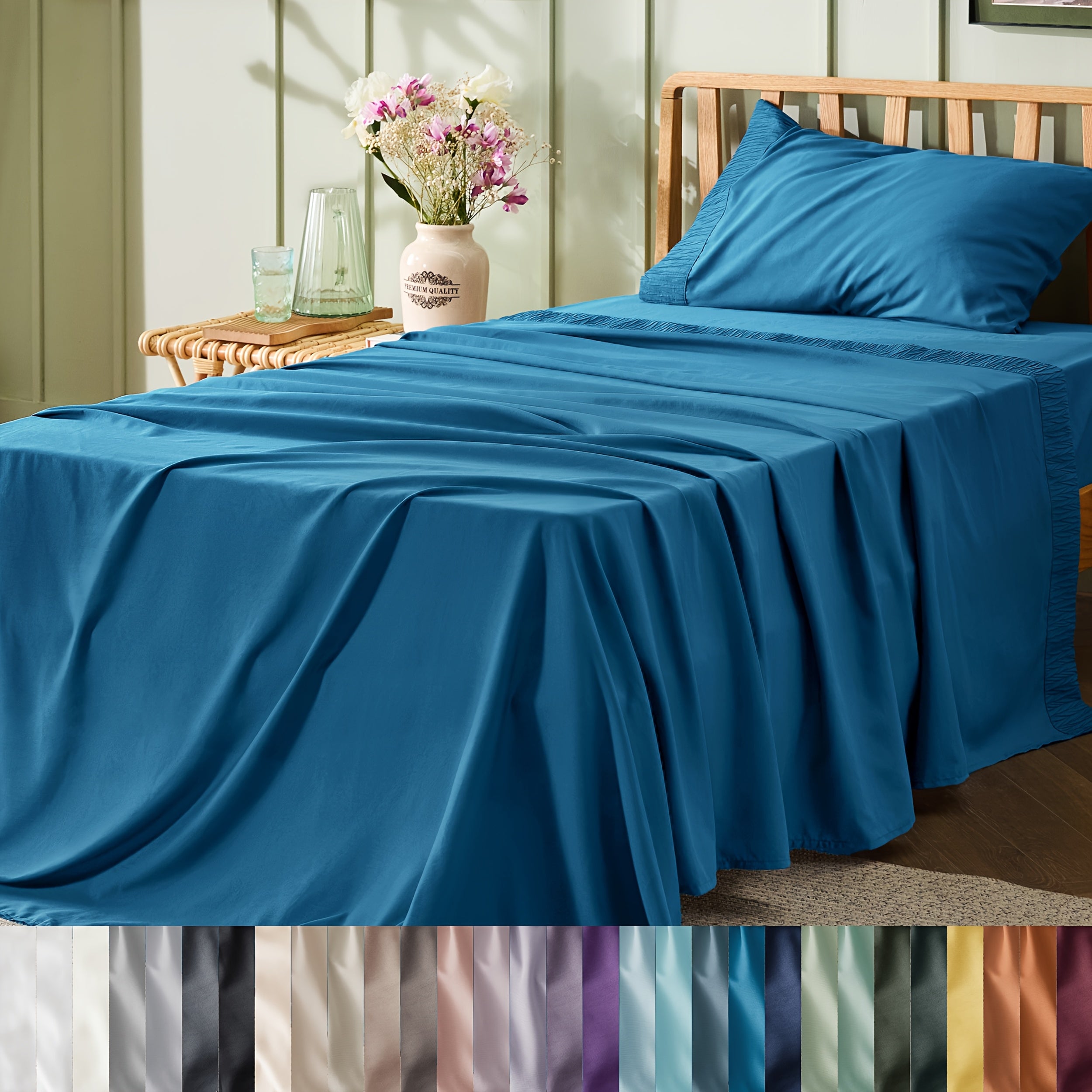 TEMU 4pcs Sheet, Microfiber Sheet Set-14"deep Pocket, Exquisite Pinch , Shrink-resistant, Fade-resistant, Skin-friendly Bedding Set With Pillowcase,