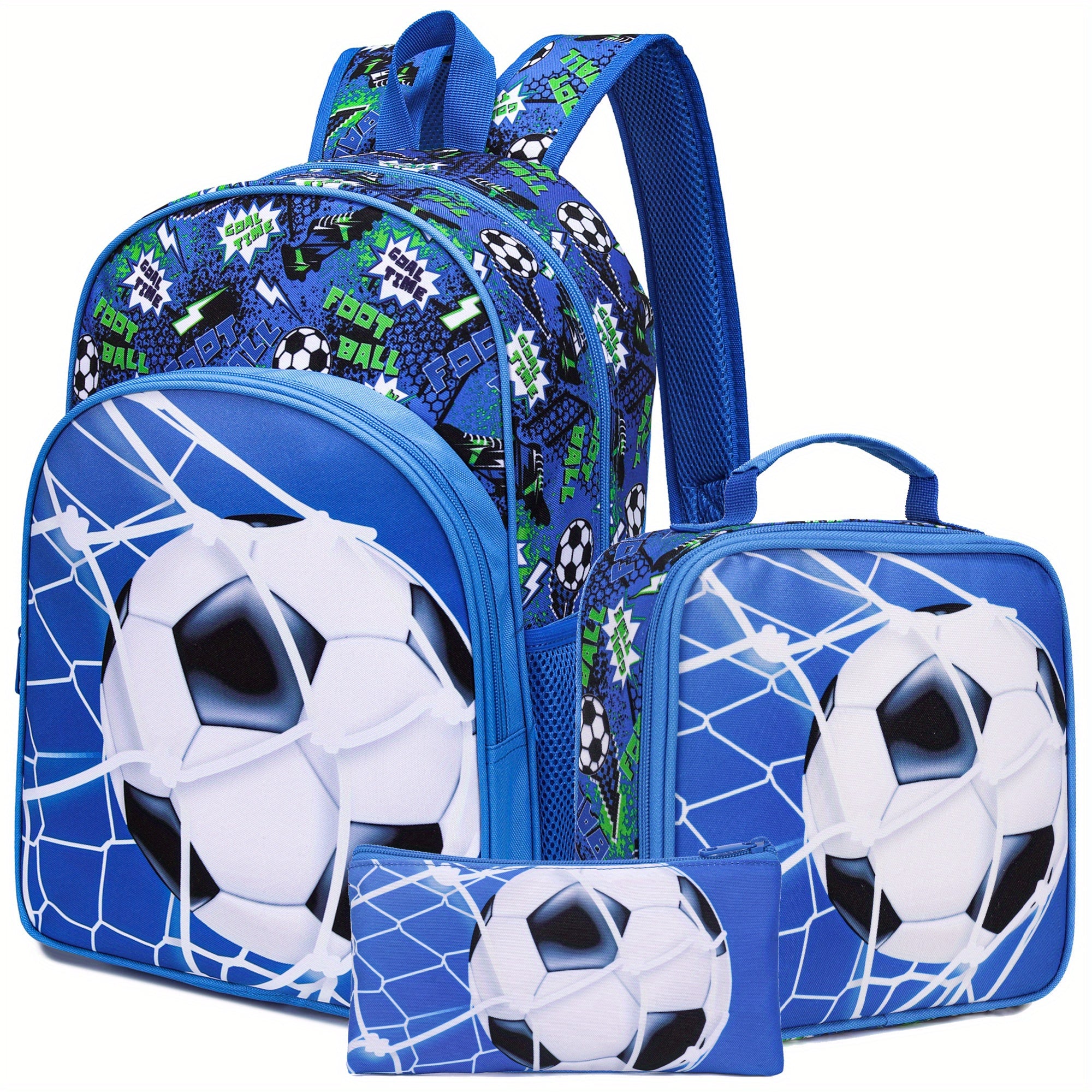 TEMU Football Backpack, Lunch Bag, And Pencil Case Combination Three-piece Set Made Of Durable And Material, Lightweight With Large Capacity And