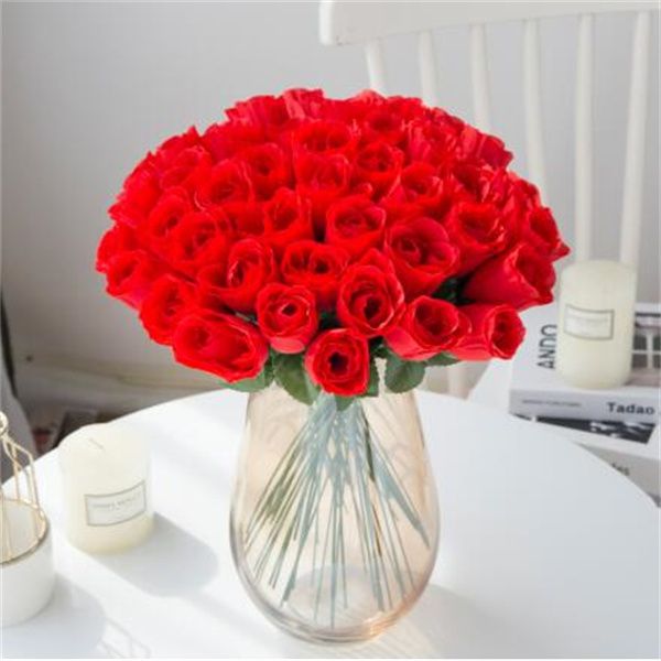 Red Silk Roses Bouquet Vase for Home Decor Garden Wedding Decorative Wreaths Fake Plant Wholesale Artificial Flowers Cheap
