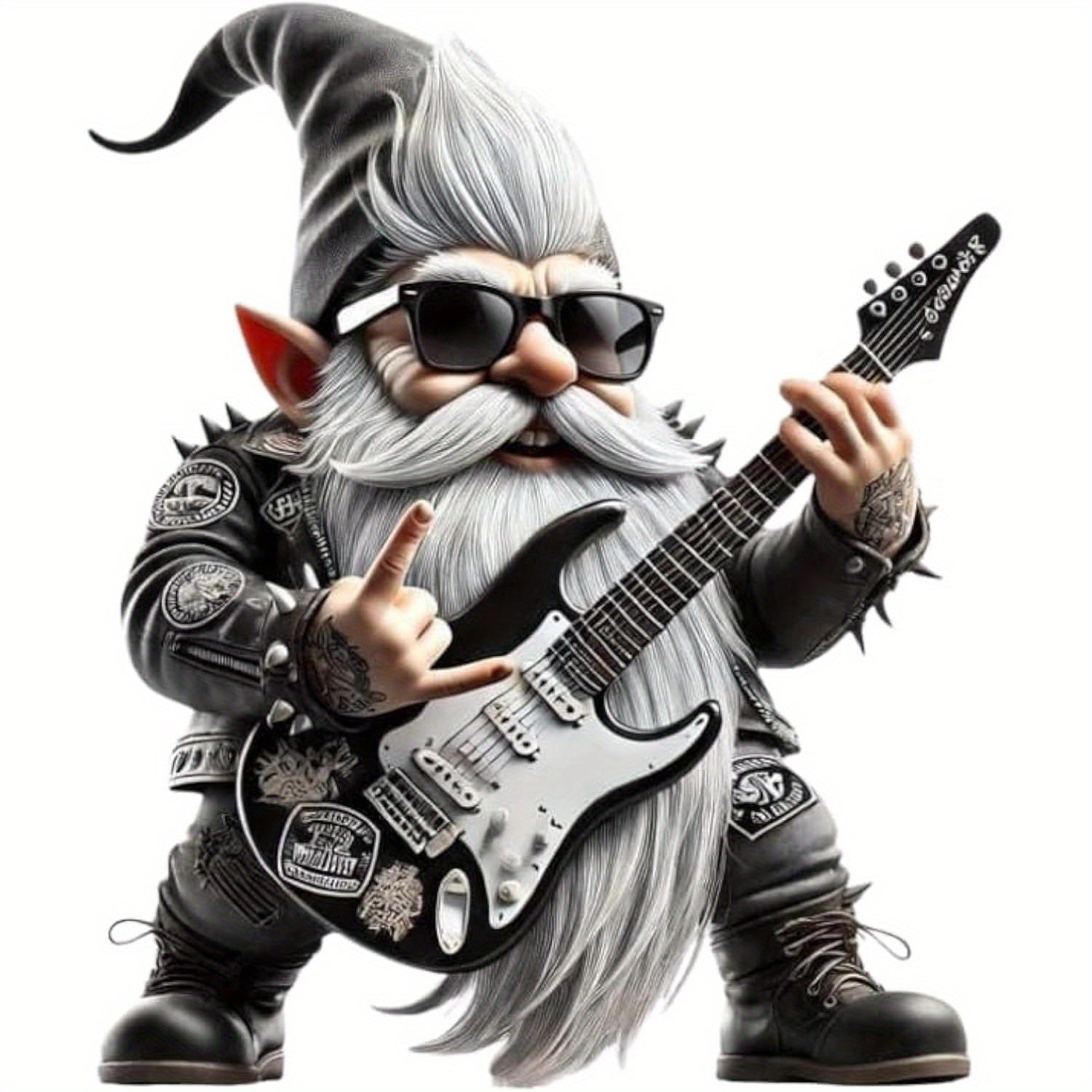 TEMU Music Gnome Playing Guitar - Vinyl Decal With Punk Gnome, Fashion Glasses & Mohawk For Tumblers, Laptops, Phones, - Cute Anime Wall Art & S