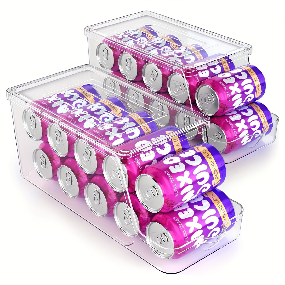 TEMU Soda Can Dispenser For Refrigerator With Lids, Stackable Drink Organizer For Fridge, Clear Plastic Refrigerator Organizer Bins, Beverage Can