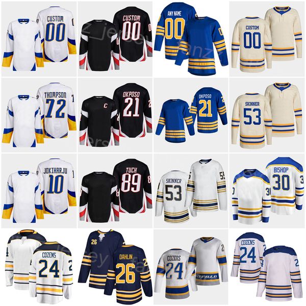 Heritage Classic Hockey 21 Kyle Okposo Jersey 2023 Reverse Retro 26 Rasmus Dahlin 53 Jeff Skinner 24 Dylan Cozens 68 Victor Olofsson 89 Alex