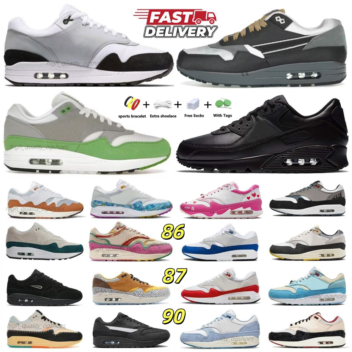 90s 86s 87s desiger shoes Patta 20th Anniversary Chlorophyll Photon Dust Wolf Grey triple black white Big Bubble Sport Red men women running shoes s