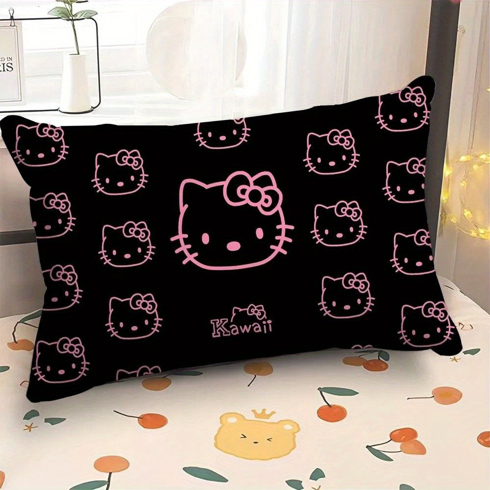 TEMU Hello Kitty Cool And Adorable Pillowcase: Black Background With Pink , A And Cute Sleep Atmosphere