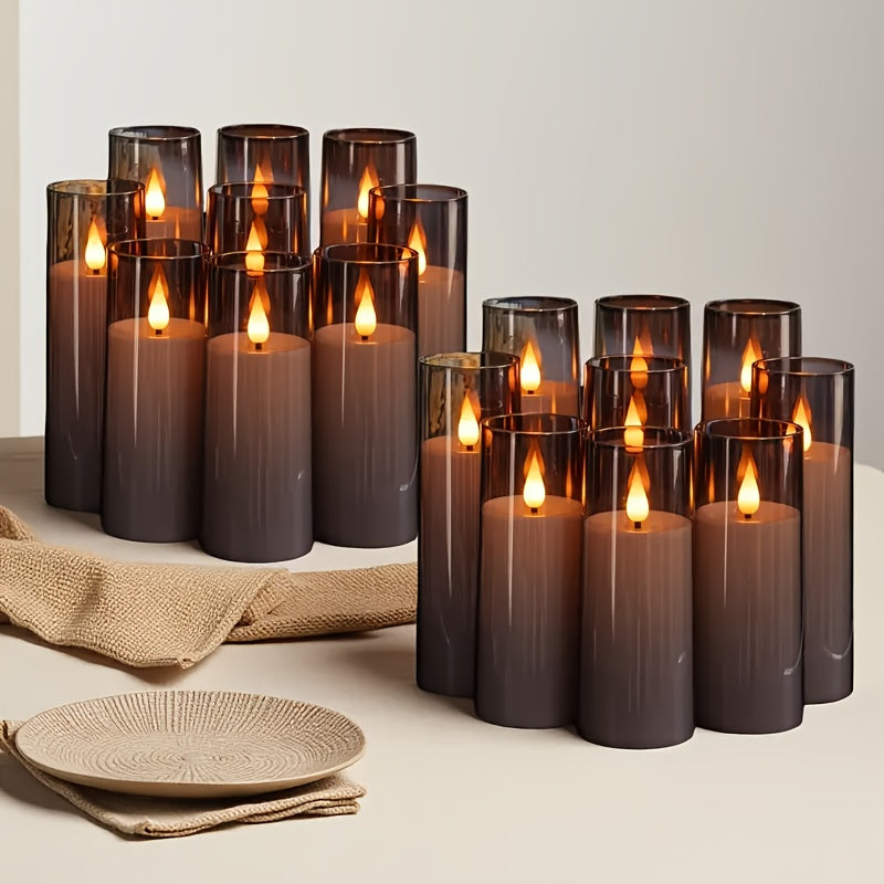 TEMU 24 Acrylic Electronic Candles, Pure Gray Flameless Candles, Battery-powered Candles, Flickering Led Candles, With Remote Control And Timer,