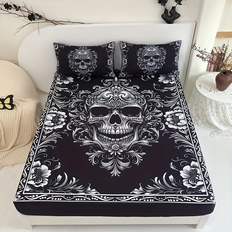 TEMU 3pcs Black And Baroque Gothic Bed Sheet(1pc Bed Sheet+2pcs Pillowcase No Filling), Deep Pocket In 15 Inch Mattress Protector Bedroom Dormitory