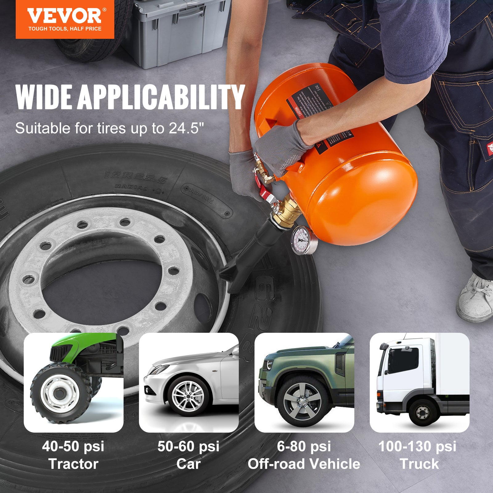 TEMU Vevor Tire Bead Seater, 5 Gal-19l Air Tire Bead Blaster With Pressure Gauge & Handle, 145 Psi Seating Tool Inflator , 85-116 Psi Operating
