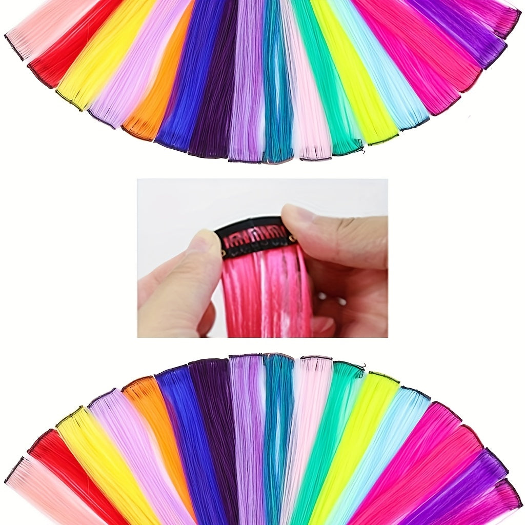 TEMU 20pcs Colored Hair Straighteners 22 Inch Fashion Hair Clips, Hair Extensions For Straight Hair Styling And Decoration, Ideal For Daily Wear,