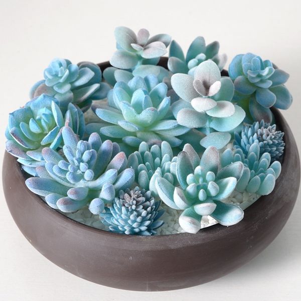 Blue plush simulation succulent green plants, home decoration DIY ornament combination, artificial potted bonsai