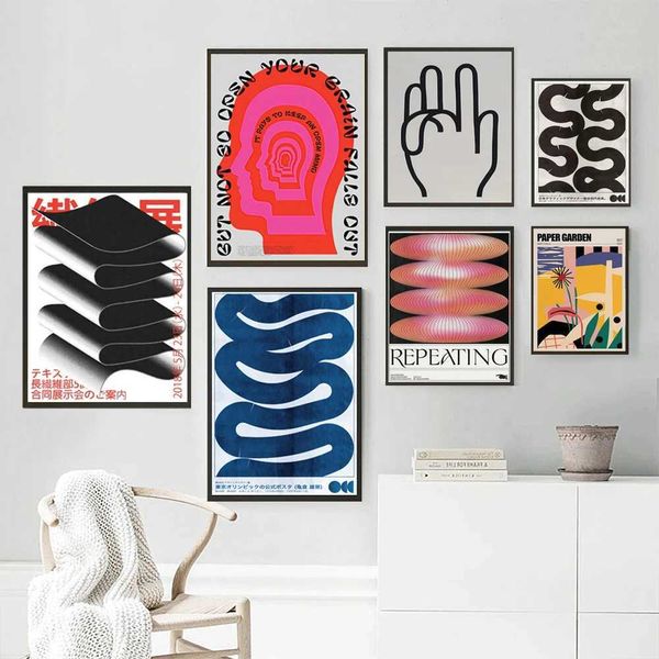 Japanese retro abstract opens up your thinking printing posters blue wavy walls art canvases living room home decoration X241107