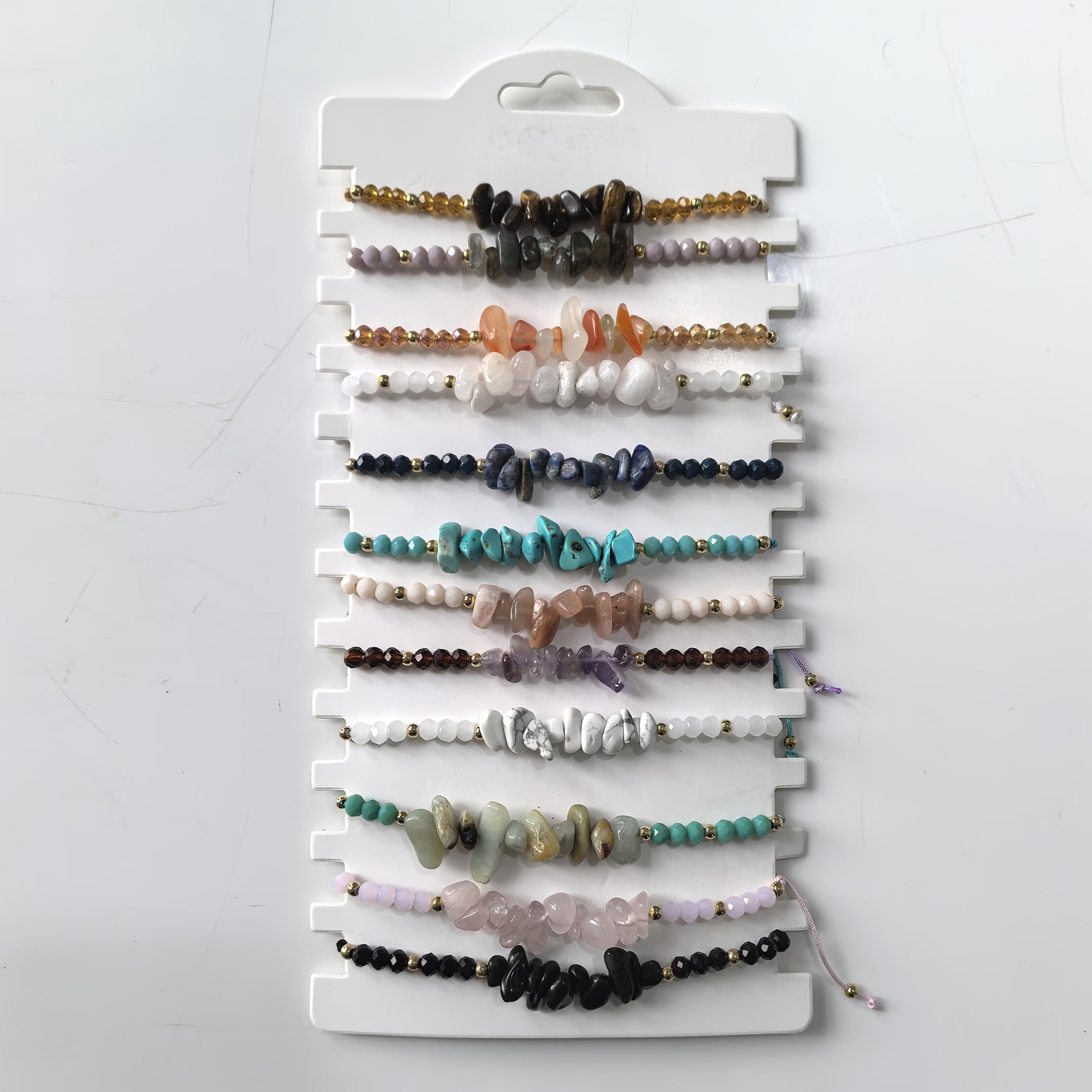 TEMU 12pcs-set Of Natural Stone Irregular Bracelets With Colorful Chips, Adjustable Woven Bangles Suitable For Daily Men And Women.
