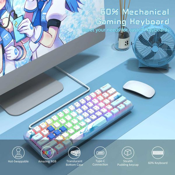 Keyboards Hot-Swappable RGB Mechanical Gaming Keyboard Pudding Keycap TKL 60% Wired Computer Keyboard for Laptop Office PC y240910