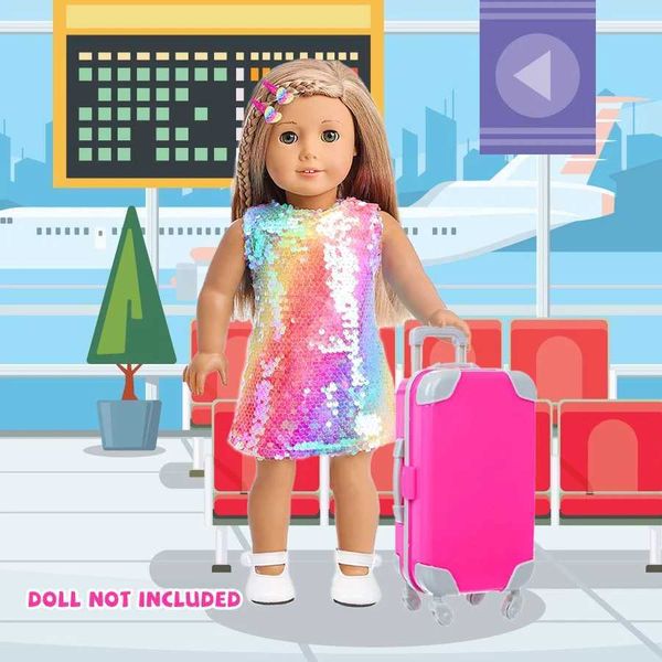 18Inch Doll Clothes Colorf Dress Lovely Travel Suitcase Girl Doll Summer Outfit Hoodie Baby Toys Wear Girls GiftsT250115