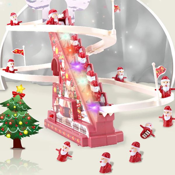 Electric climbing ladder Santa Claus doll childrens music toy track slide Christmas home decoration 2024 Year gift 241010