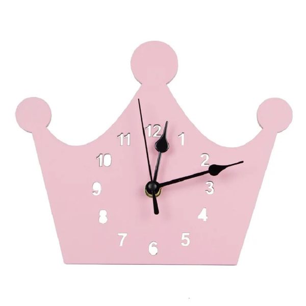 Pink Princess Crown Clock s Room Decoration Silent Wall Decoration Clock Modern 3D Delivery 241216