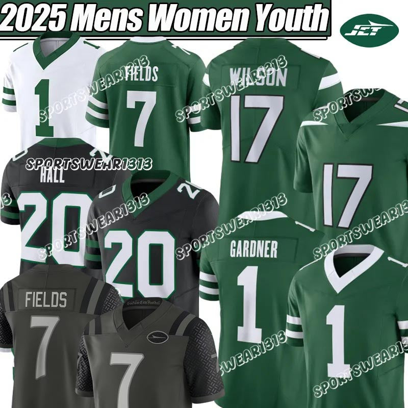 New York city ny JetsS jersey Garrett Wilson 7 Justin Fields Ahmad Sauce Gardner Quincy Quinnen Williams Breece Hall Joe Namath Darrelle Revis Footb