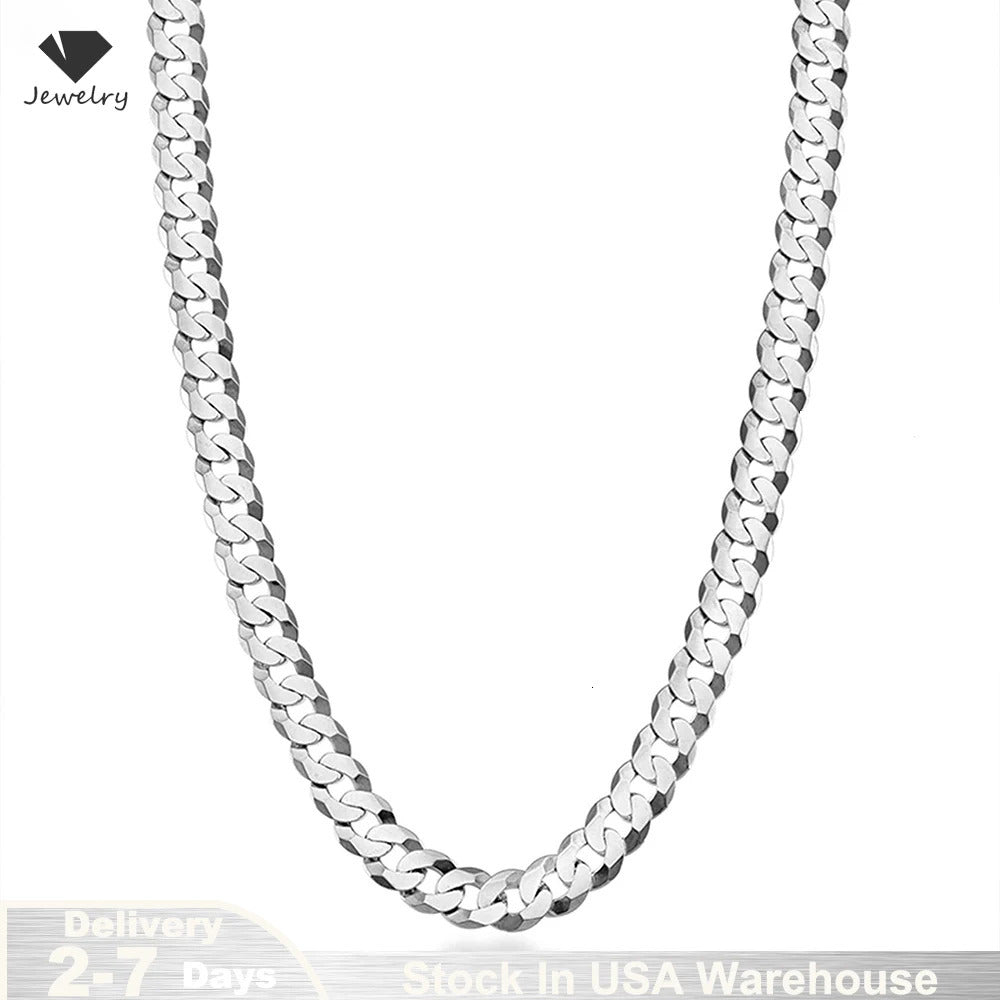 7mm Mens Cuban Link Chain 925 Sterling Silver Necklace Curb Cuban Link Chain Chokers for Women Hip Hop Jewelry Ships from USA 250707