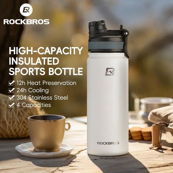 Rockbros 1L Bottle térmico Sports Non Slip 304 Aço inoxidável frio e thermo xícara de ciclismo Equipamento 250120