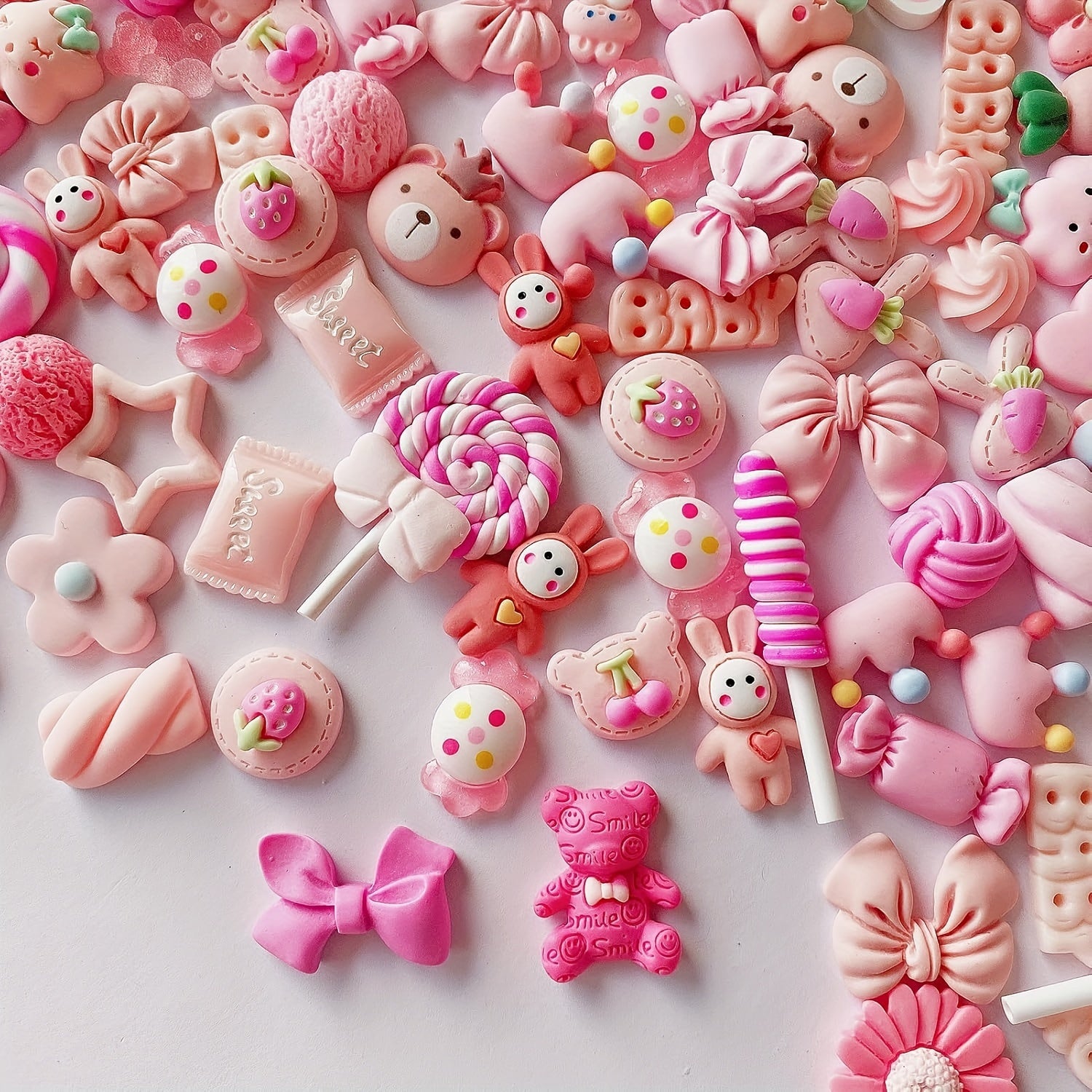 TEMU 80pcs Slime Charms Cute Set, Pink Bulk Mixed Resin Charms Set Ornament Scrapbooking