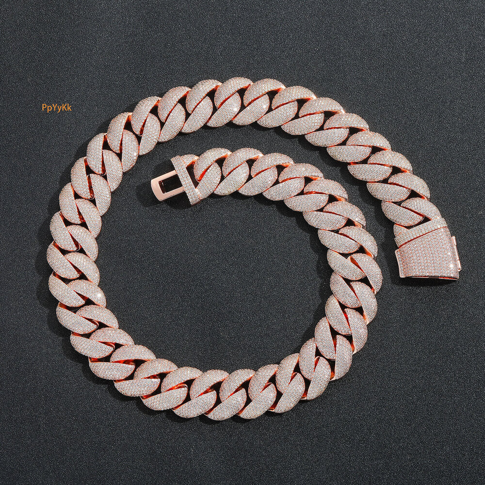Hip Hop Rose Gold 22mm Bubble Cuban Chain VVS Moissanite Iced Out Men&#039;s Jewelry Pass the diamond tester
