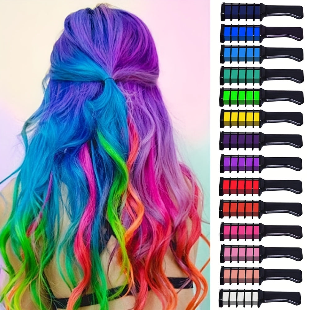 TEMU 14-color Hair Dye Chalk Comb - Temporary Washable, Plant-based Squalane & Glycerin, Creative Styles & Parties, Ytruns Hair Styling Tool,