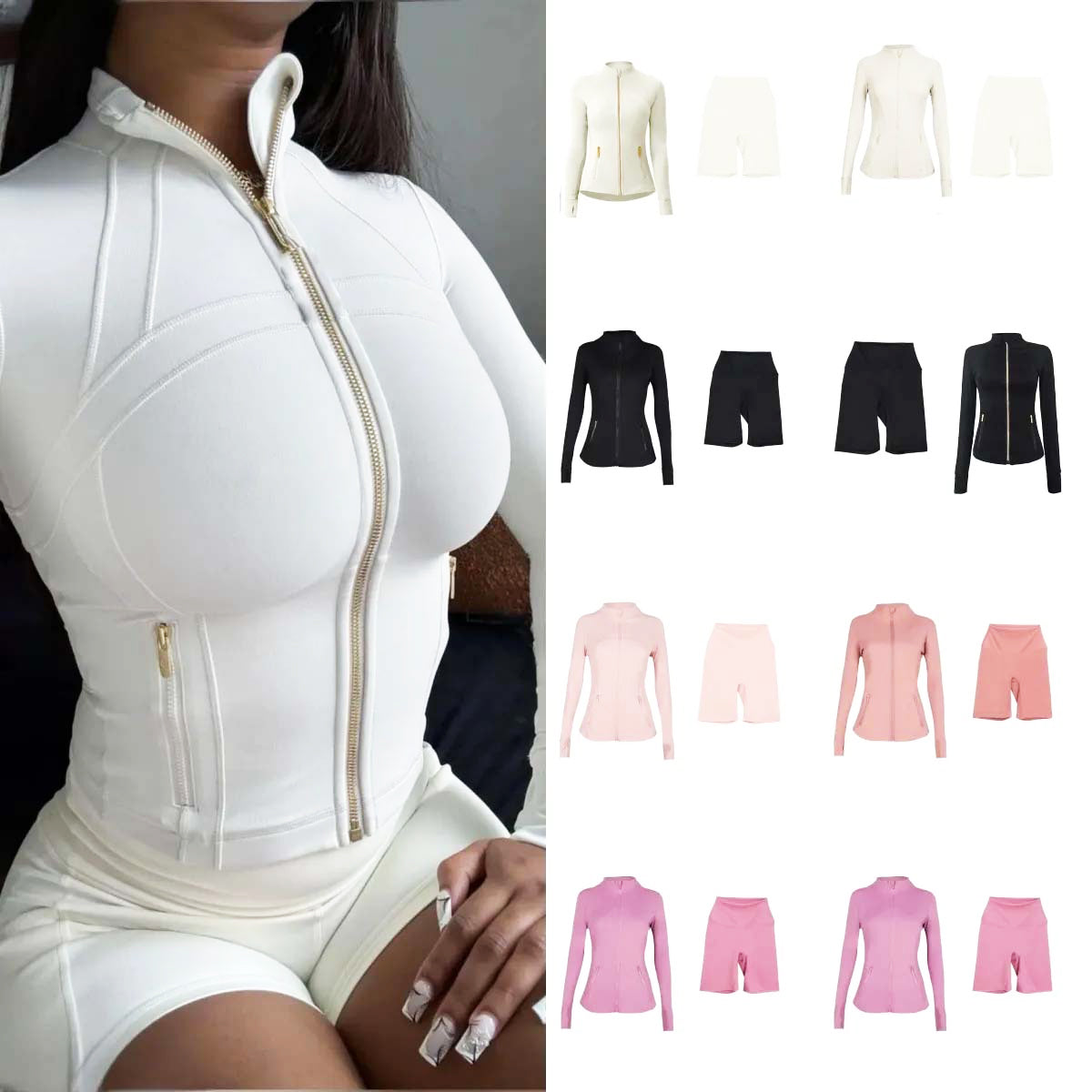 2025 10A Gym sets Jackets and shorts Yoga Jackets Workout Elastic Waist leggings Fitness quick dry fitness Activewear Sweatshirt Zip sets jackets 41