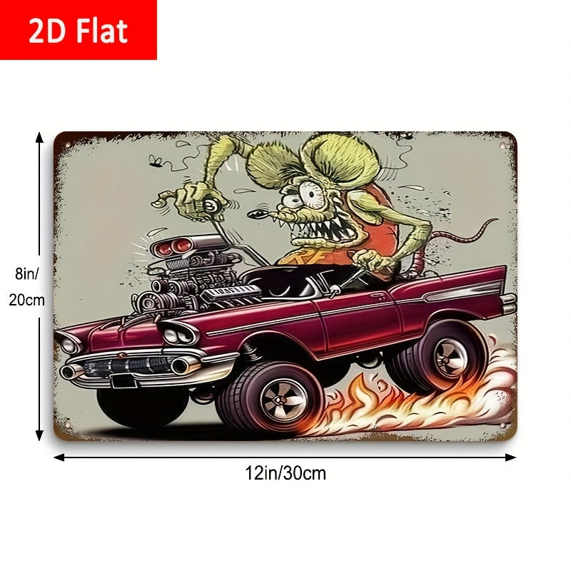 TEMU 1pc Tin Sign 2d Flat, Hot Rod Skeleton Vintage Car Art, Classic Custom Car Wall Decor, Garageand Man Cave, Durable Metal, 8x12 Inches- 20x30 Cm